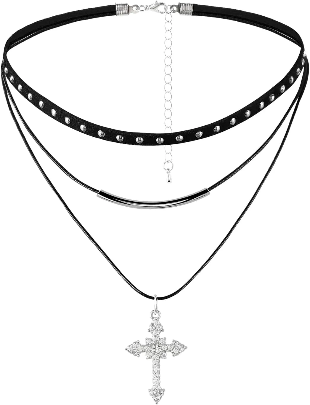 Gothic Black Star Choker for Women, Rhinestone Cross Black Velvet Necklace, Vintage Jewelry for Women Girls