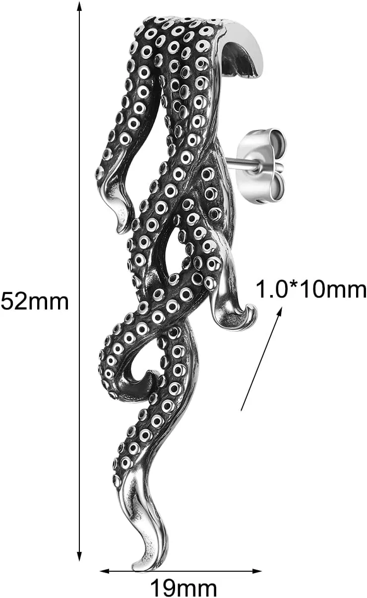 Gothic Dragon Sword Skull Scorpion Octopus Snake Alien Facehugger Stud Earrings Ear Cuff Retro Punk Rock Earrings for Men Women Stainless Steel Dangle Drop Earrings Jewelry Gifts