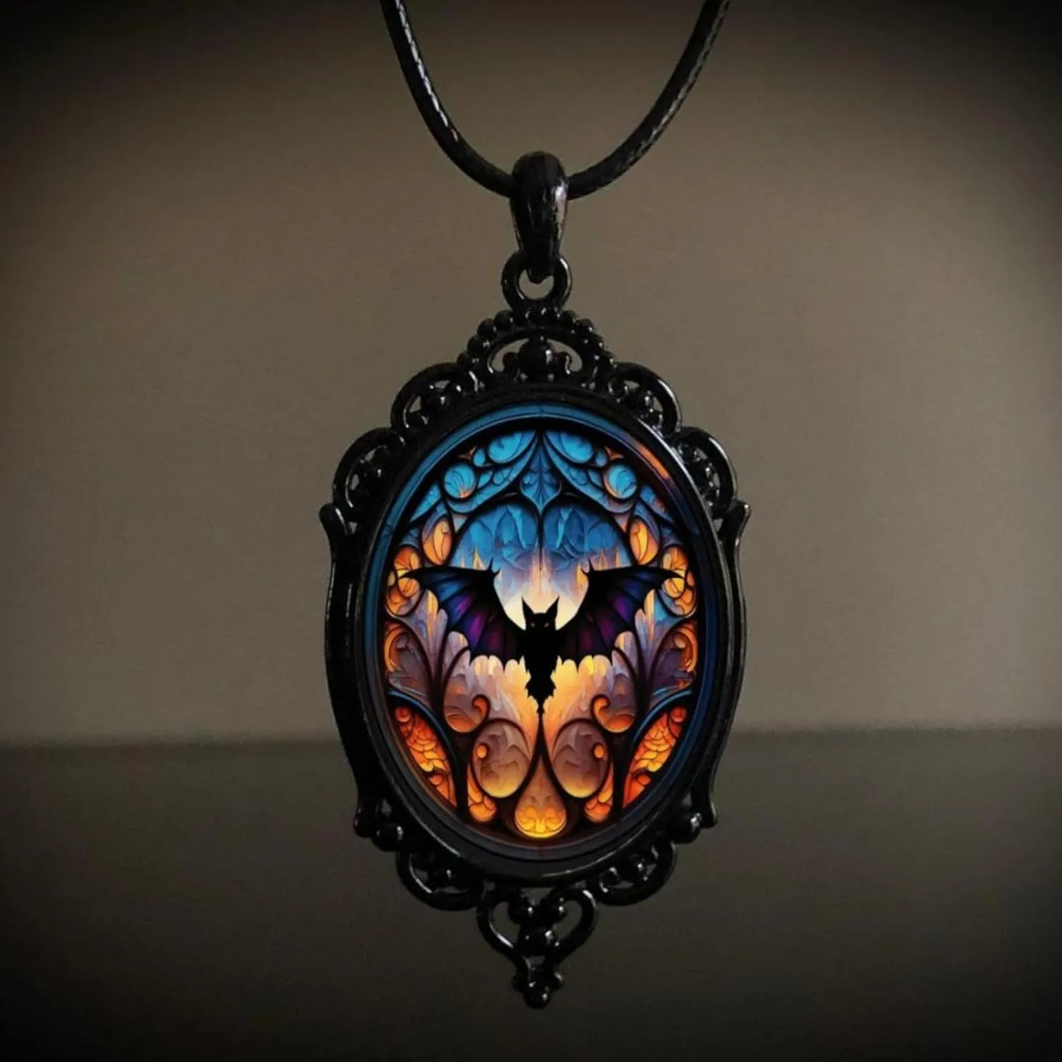Gothic Earrings Necklaces Set for Women,Vintage Crystal Glass Necklace Punk Style Crow Bat Witch Necklace Earring Mysterious Witch Halloween Jewelry
