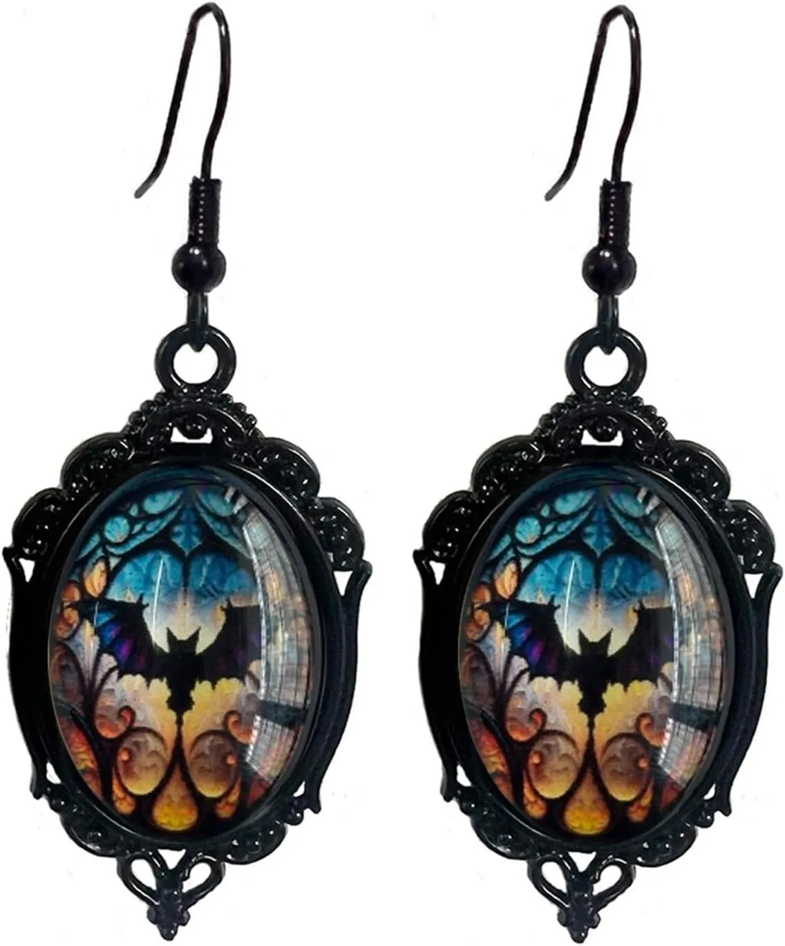 Gothic Earrings Necklaces Set for Women,Vintage Crystal Glass Necklace Punk Style Crow Bat Witch Necklace Earring Mysterious Witch Halloween Jewelry