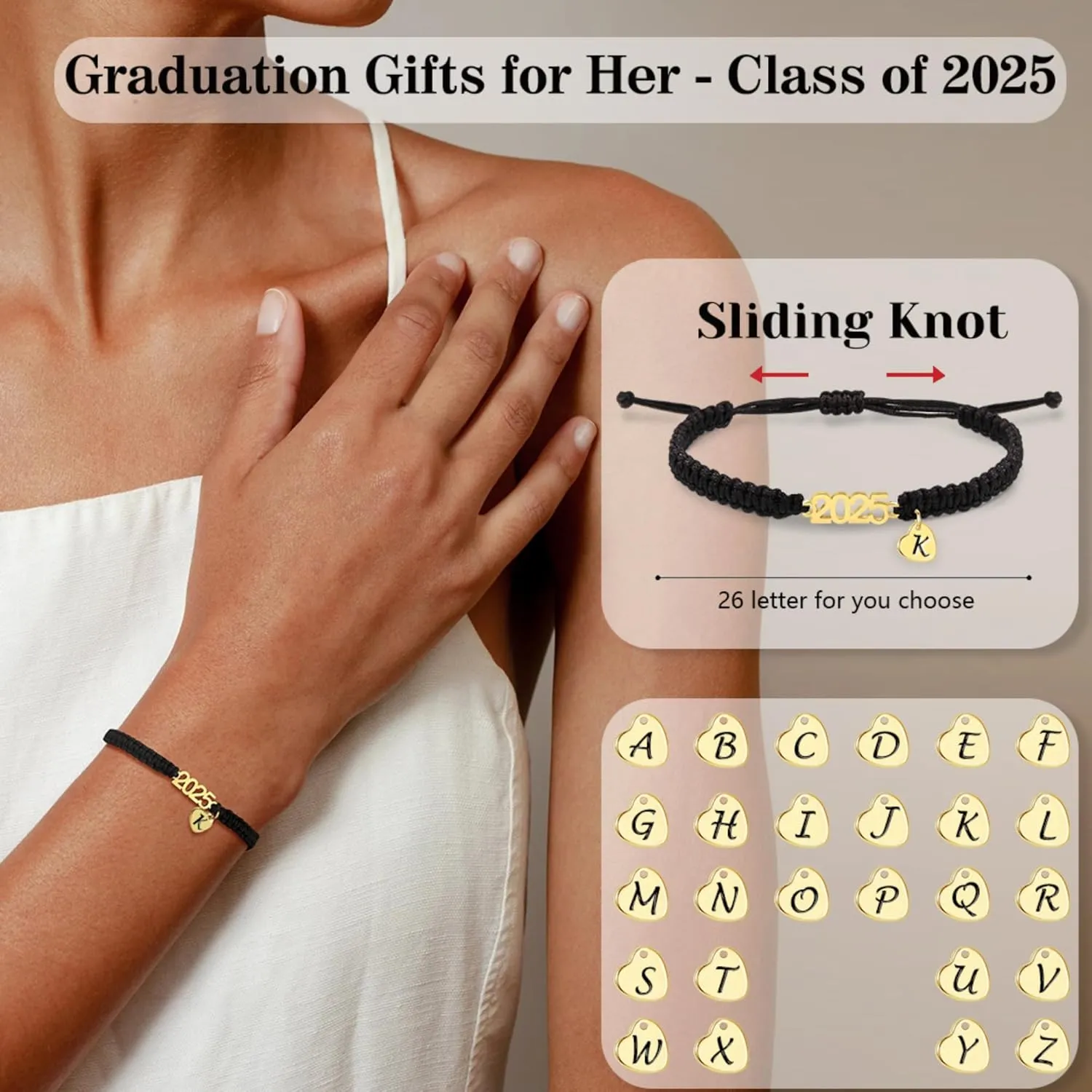 Graduation Gifts for Her 2025 Initial Bracelets for Women High School College Graduation Gifts for Teen 5th 8th Grade Masters Degree Letter A-Z Bracelet Daughter Granddaughter Girlfriend Jewelry