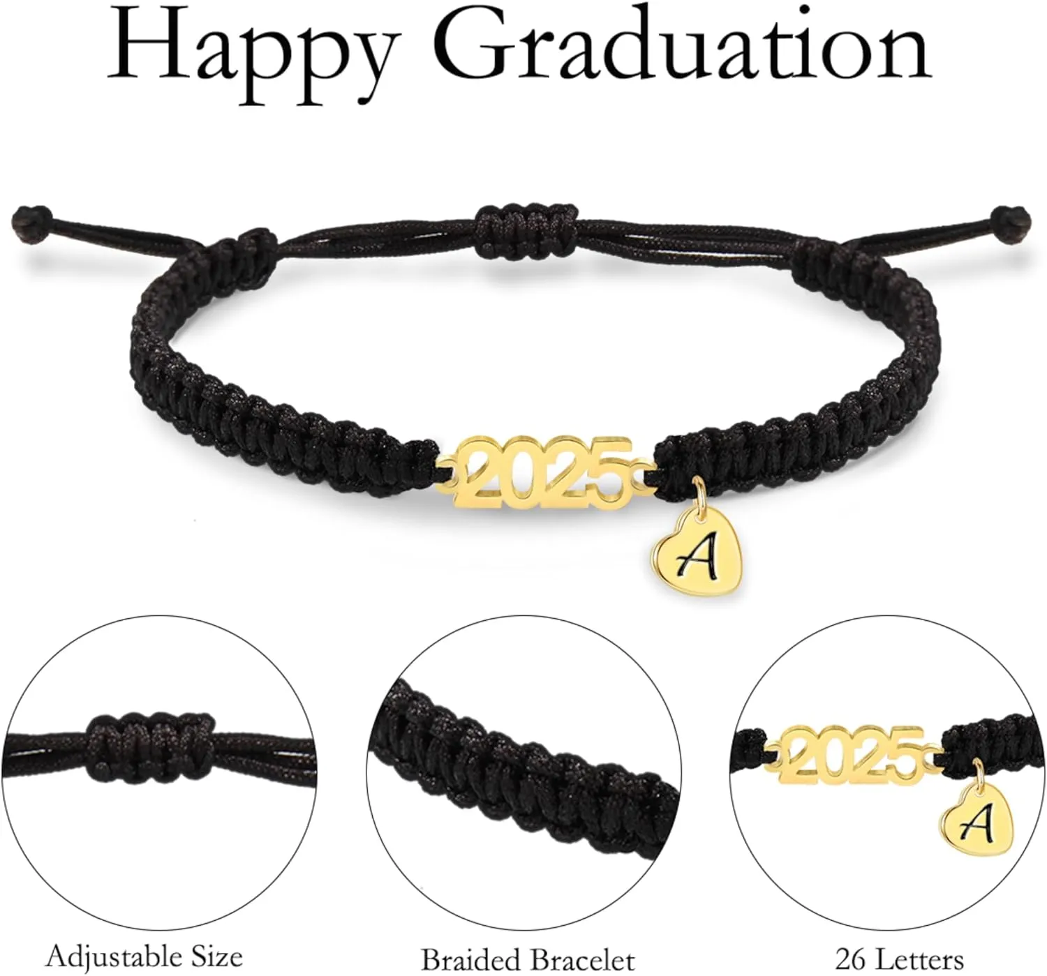 Graduation Gifts for Her 2025 Initial Bracelets for Women High School College Graduation Gifts for Teen 5th 8th Grade Masters Degree Letter A-Z Bracelet Daughter Granddaughter Girlfriend Jewelry