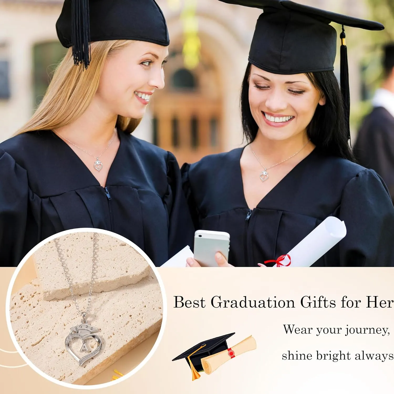 Graduation Gifts, Graduation Gifts for Her Initial Necklaces for Women Class of 2025 Gift Letter A - Z High Shool Senior Master Degree Graduate Necklace for Daughter Sister Granddaughter Girlfriend
