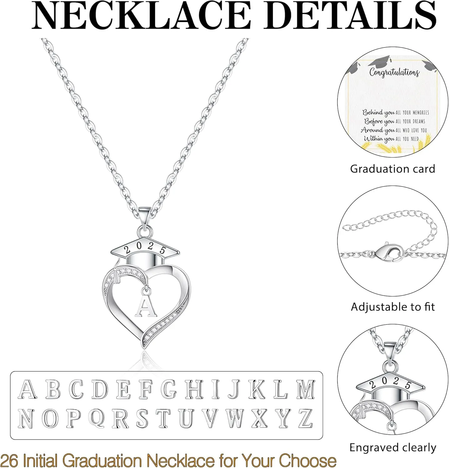 Graduation Gifts, Graduation Gifts for Her Initial Necklaces for Women Class of 2025 Gift Letter A - Z High Shool Senior Master Degree Graduate Necklace for Daughter Sister Granddaughter Girlfriend