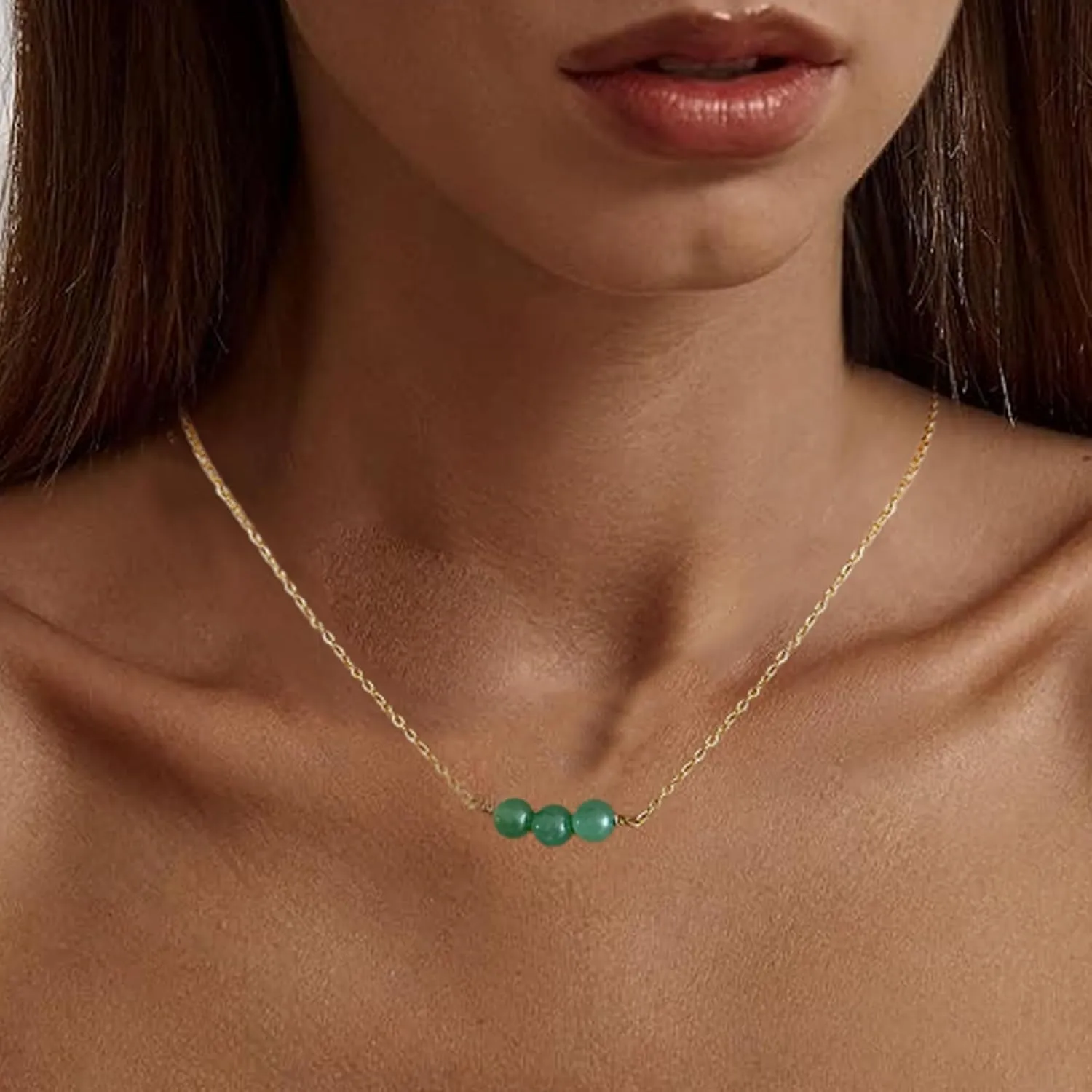 Green Jade Necklace Valentine's Day Gifts for Women Dainty Gold Necklace Crystal Jewelry Beaded Necklaces Handmade Green Necklace As Gifts For Women/Girls