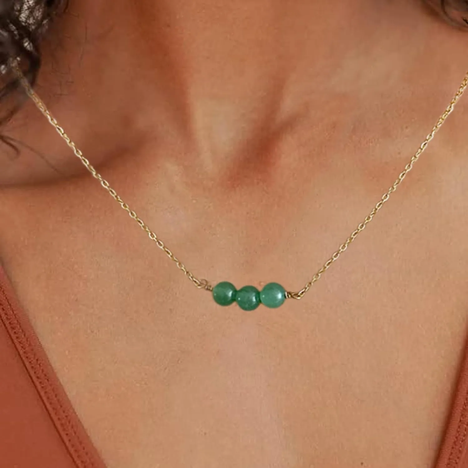 Green Jade Necklace Valentine's Day Gifts for Women Dainty Gold Necklace Crystal Jewelry Beaded Necklaces Handmade Green Necklace As Gifts For Women/Girls