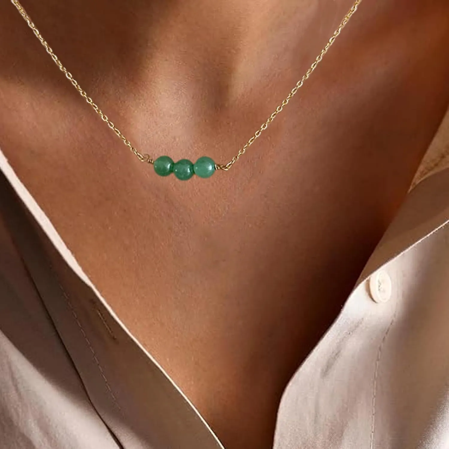 Green Jade Necklace Valentine's Day Gifts for Women Dainty Gold Necklace Crystal Jewelry Beaded Necklaces Handmade Green Necklace As Gifts For Women/Girls