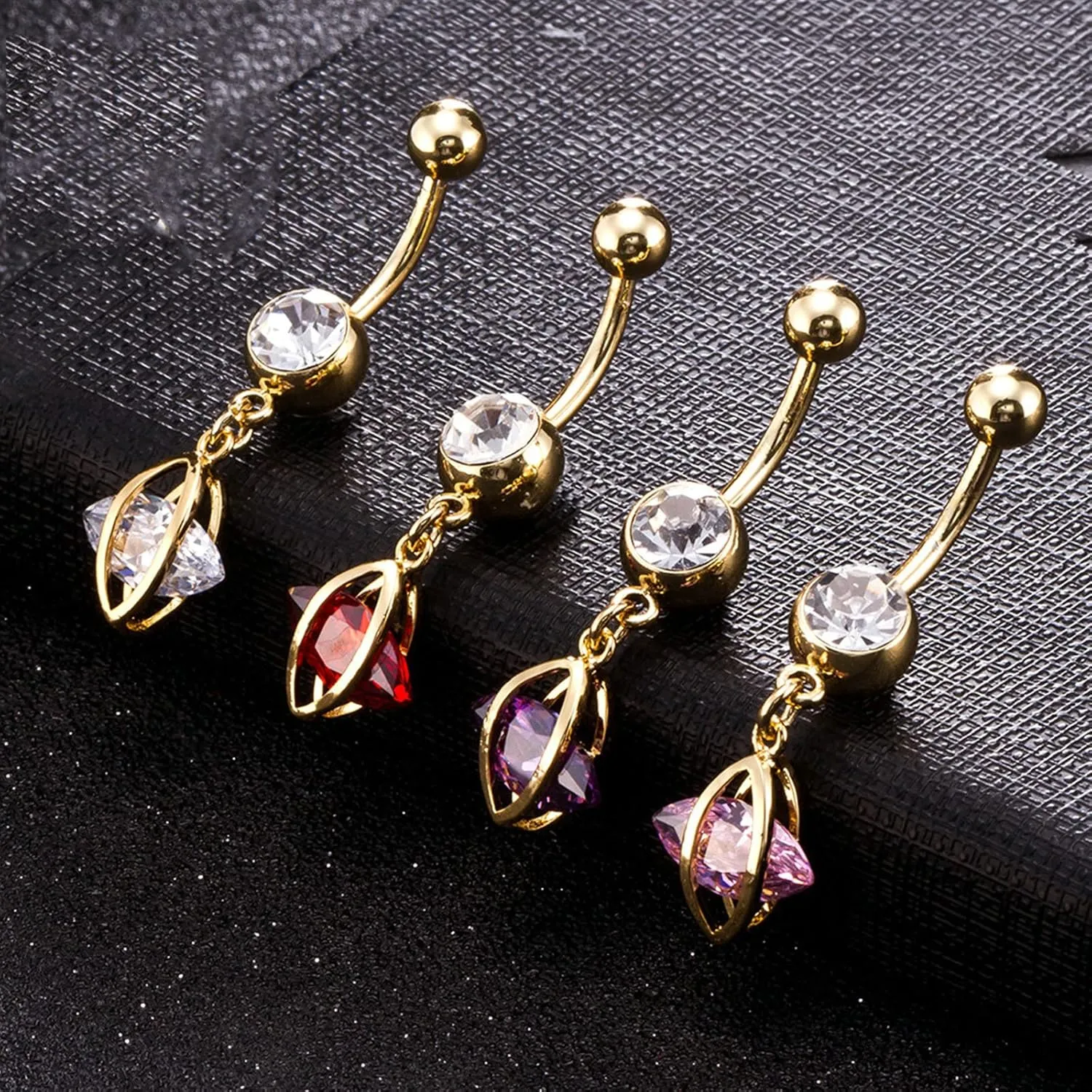 Gualiy Belly Rings Surgical Steel Hollow with Marquise Shape Cubic Zirconia Piercing Belly Button Rings