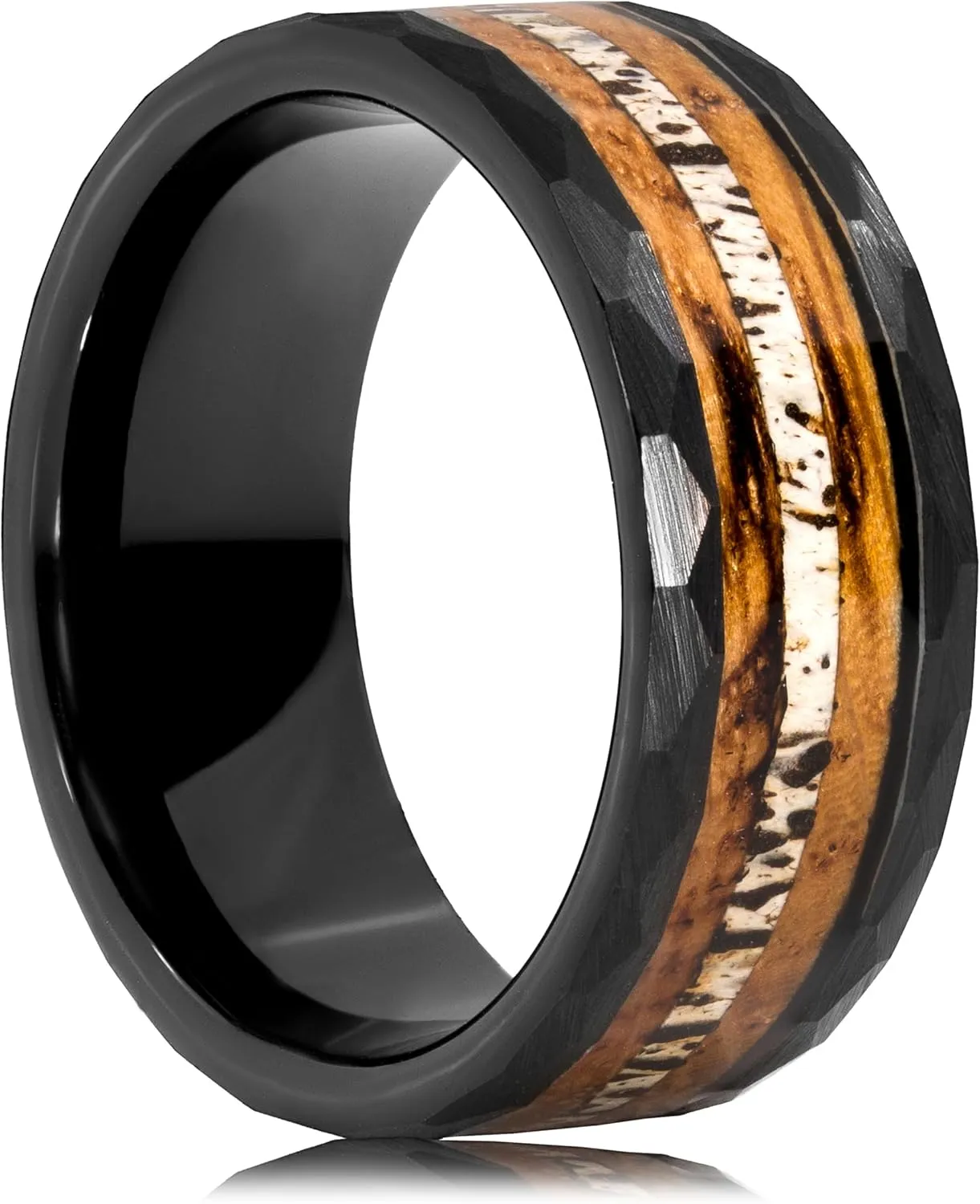 Hammered Wedding Band - Promise Ring for Couples - Handmade Black Tungsten Ring for Men - Wood Wedding Ring With Box - Minimalist Engagement Ring