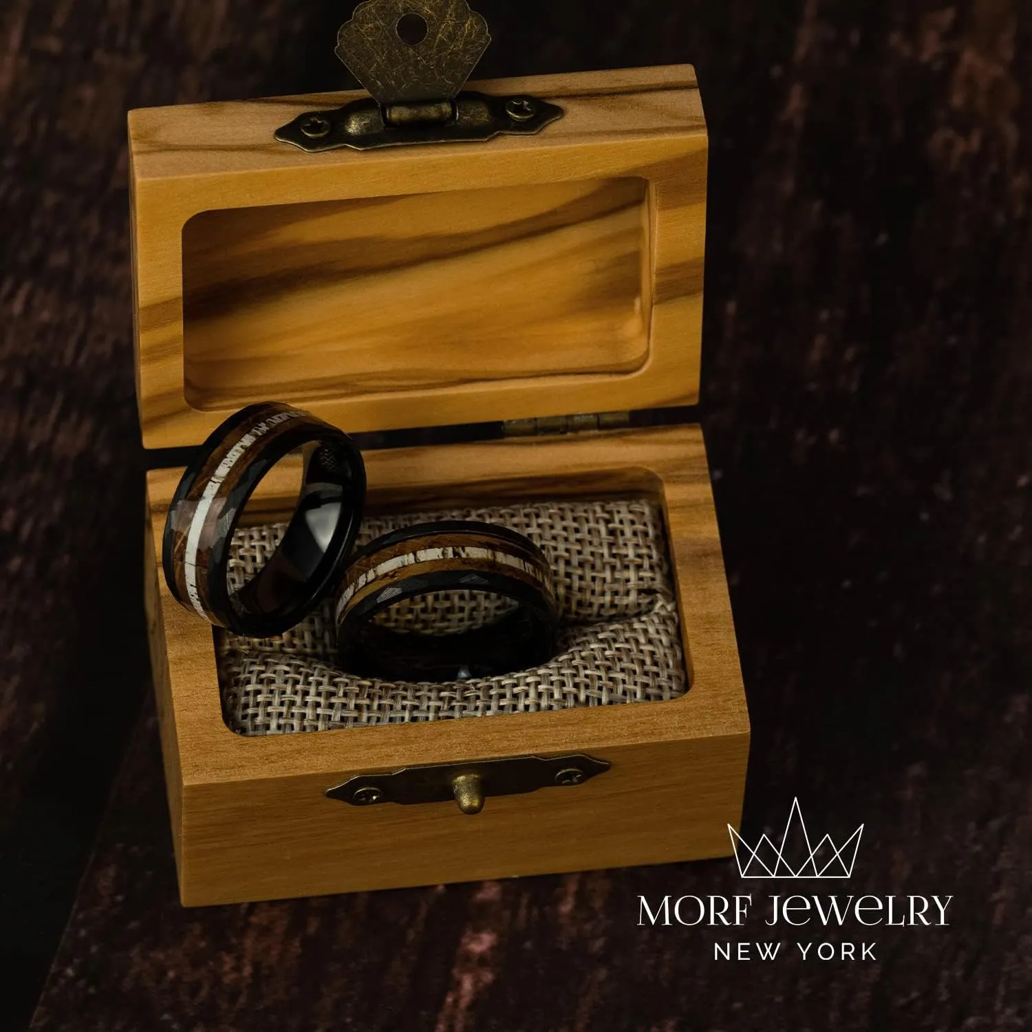Hammered Wedding Band - Promise Ring for Couples - Handmade Black Tungsten Ring for Men - Wood Wedding Ring With Box - Minimalist Engagement Ring