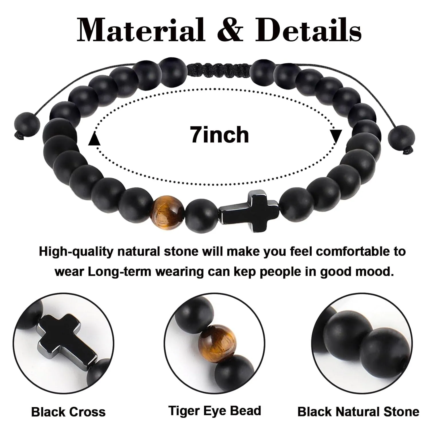 Handmade Bracelet Gifts for Men Boys,Cross Bracelet for Son Grandson Dad,Natural Stone Cross Beaded Bracelet,Adjustable Charm Bracelet Birthday Anniversary Gifts (To My Son)