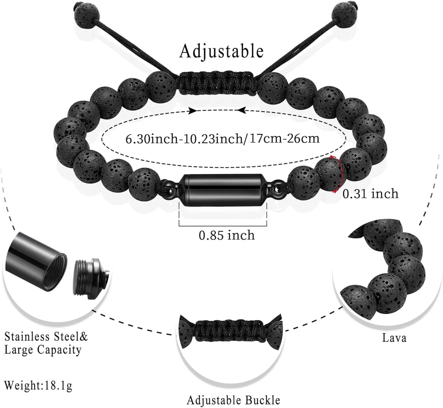Hearbeingt Cremation Urn Bracelet for Ashes Adjustable Rope Cylinder Urn Bracelet Bangle for Ashes for Men Women Stainless Steel Memorial Keepsake Bracelet Jewelry