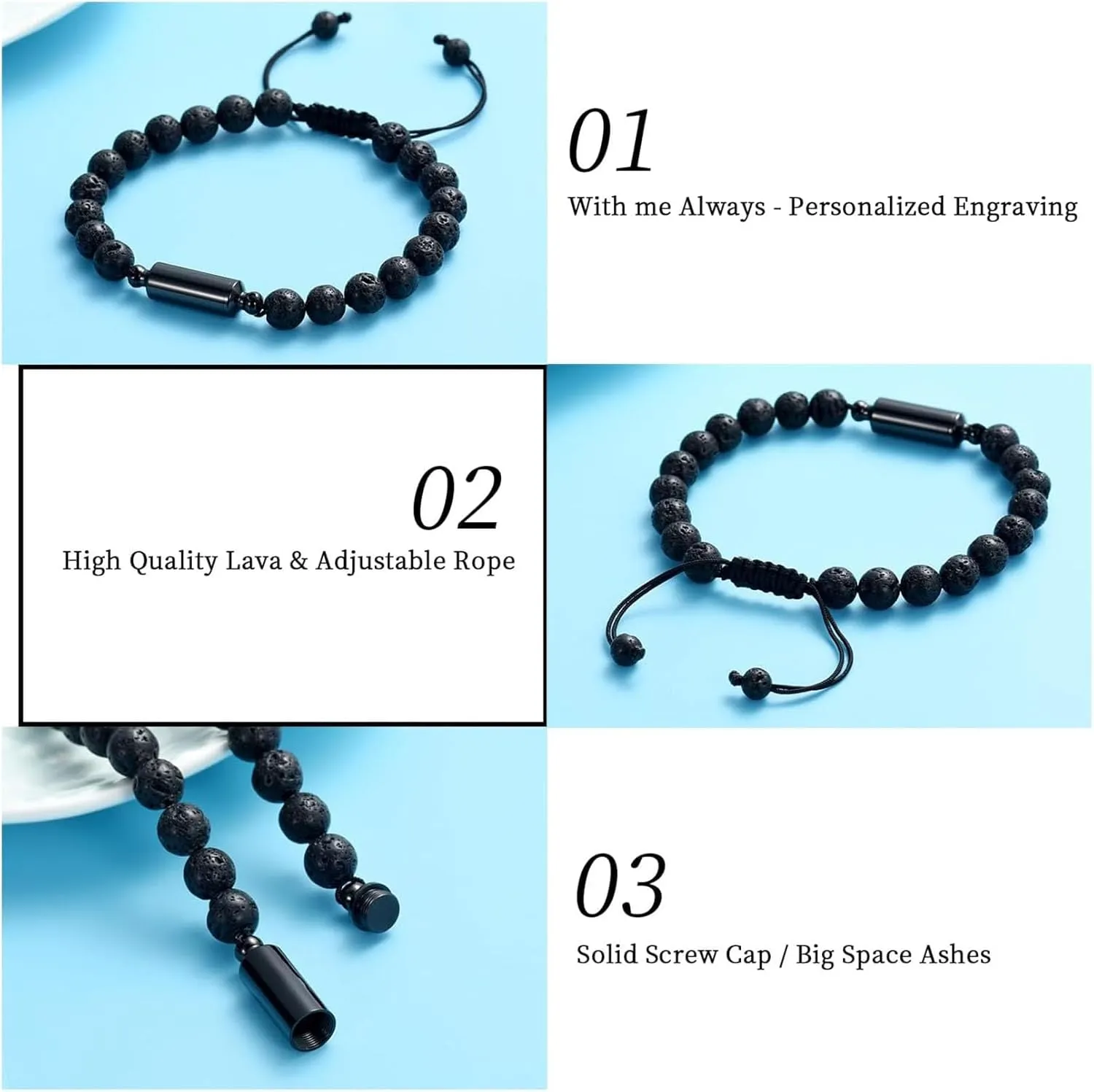 Hearbeingt Cremation Urn Bracelet for Ashes Adjustable Rope Cylinder Urn Bracelet Bangle for Ashes for Men Women Stainless Steel Memorial Keepsake Bracelet Jewelry