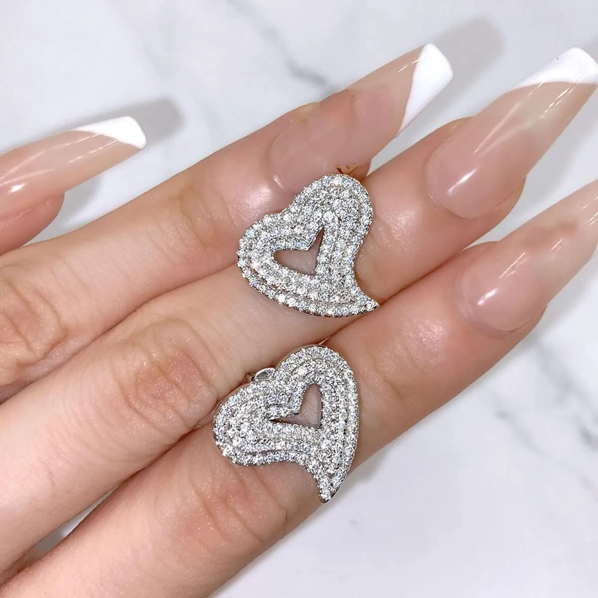 Heart Earrings Stud Earrings for Women White Gold Plated Trendy Cubic Zirconia Bling Jewelry Valentines Day Earrings Mothers Day Gifts Hip Hop Jewelry