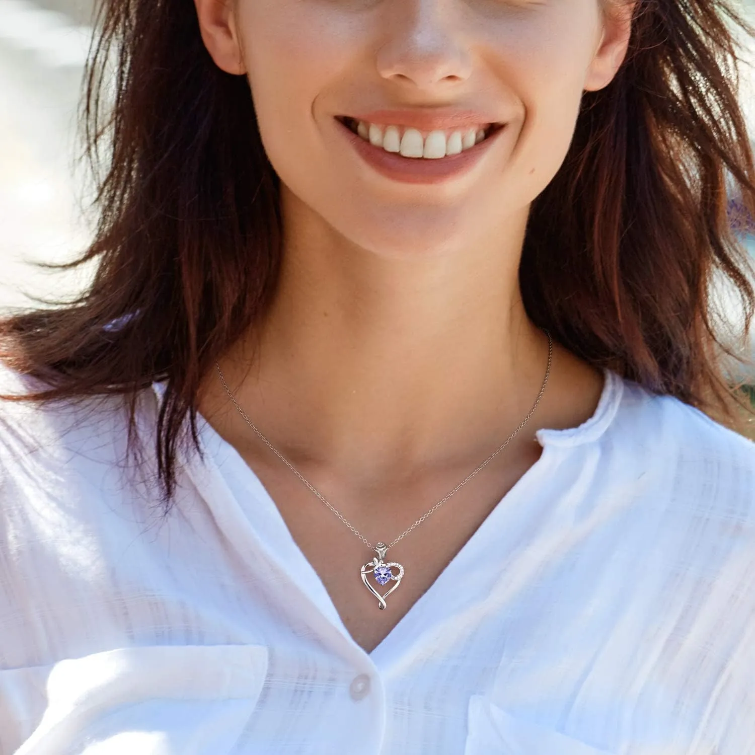 Heart Necklace Birthstone Necklaces for Women 925 Sterling Silver Jewelry Pendant Necklace Rose flower Mother Daughter Necklace for Mom Women Grandma Her Girlfriend