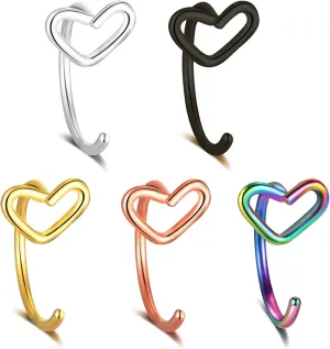 Heart Nose Ring Hoop 316L Surgical Steel Nose Hoop For Women Men 20g Nostril Hoop Piercing Jewelry