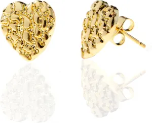 Heart Stud Earrings Gold nugget Earring Gold Heart Earrings 925 Sterling Silver,18K Gold Plated Best Earring for Sensitive Ears Unisex Rough Textured Gleaming Gifts Choice
