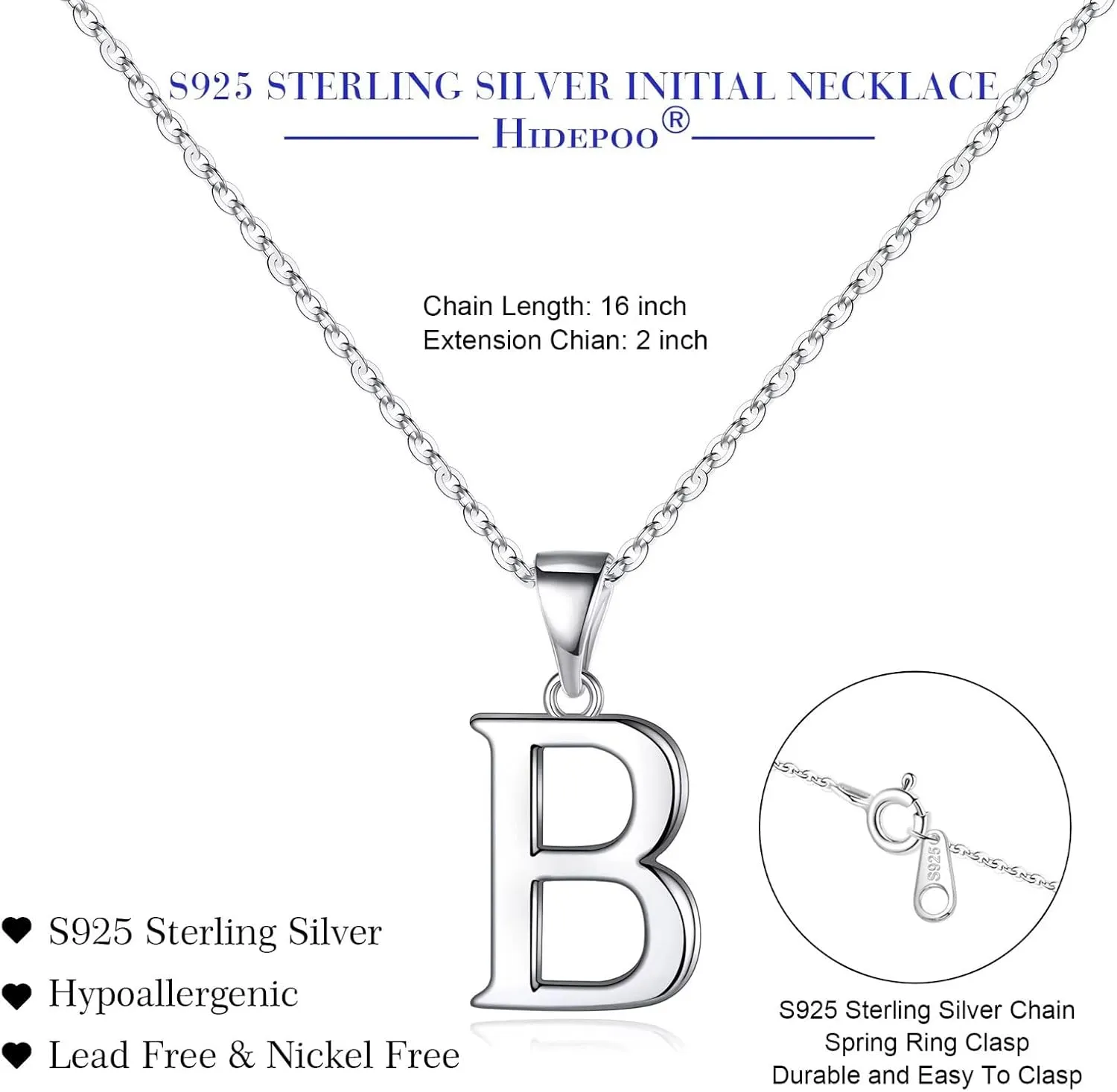 Hidepoo S925 Sterling Silver Initial Necklaces for Girls Women, Dainty Sterling Silver Initial Necklace for Women Girls Jewelry Birthday Gifts for Women Girls