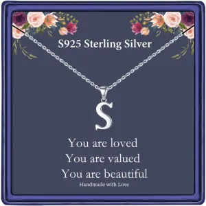 Hidepoo S925 Sterling Silver Initial Necklaces for Girls Women, Dainty Sterling Silver Initial Necklace for Women Girls Jewelry Birthday Gifts for Women Girls