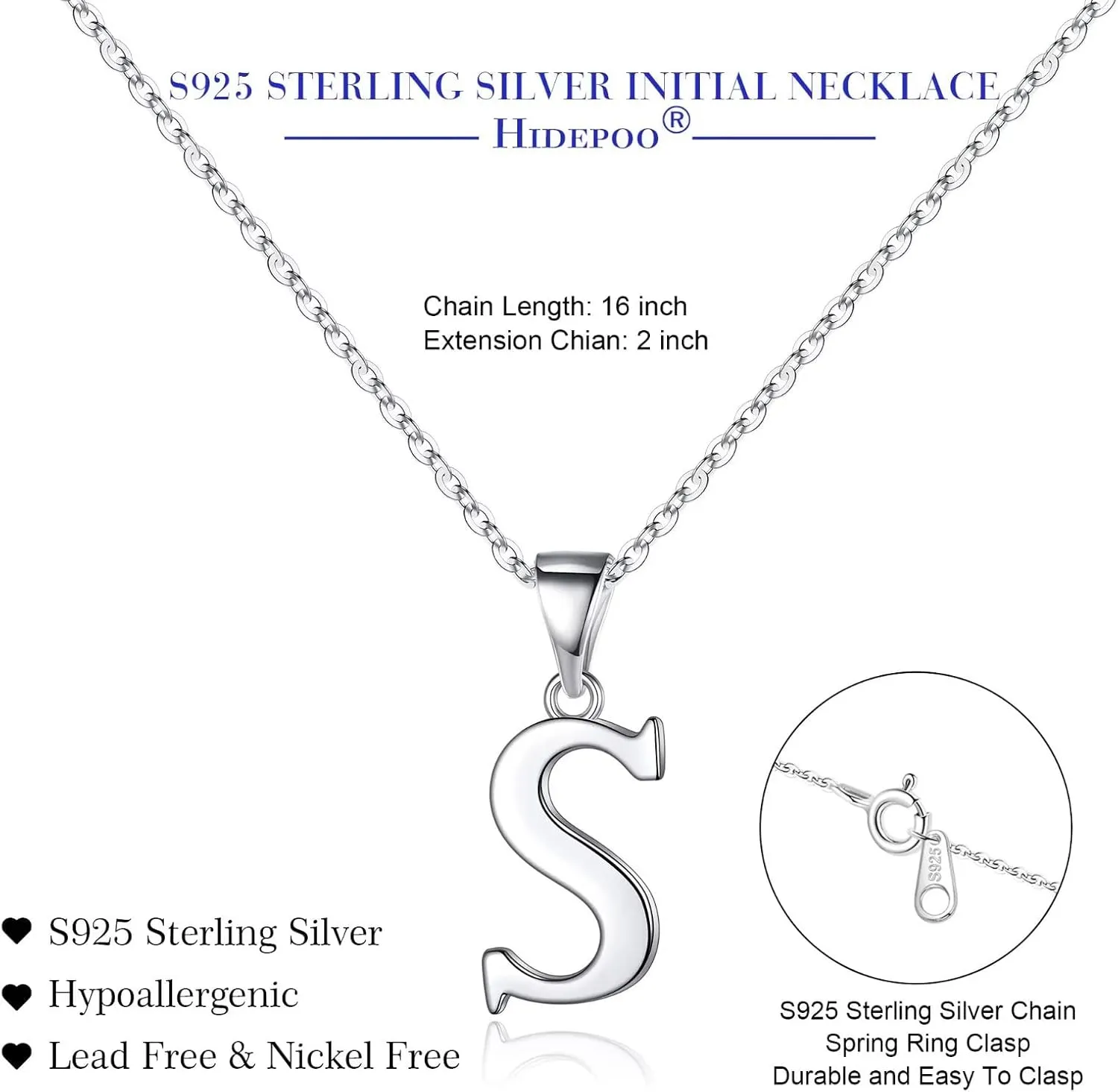 Hidepoo S925 Sterling Silver Initial Necklaces for Girls Women, Dainty Sterling Silver Initial Necklace for Women Girls Jewelry Birthday Gifts for Women Girls