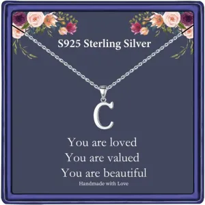 Hidepoo S925 Sterling Silver Initial Necklaces for Girls Women, Dainty Sterling Silver Initial Necklace for Women Girls Jewelry Birthday Gifts for Women Girls