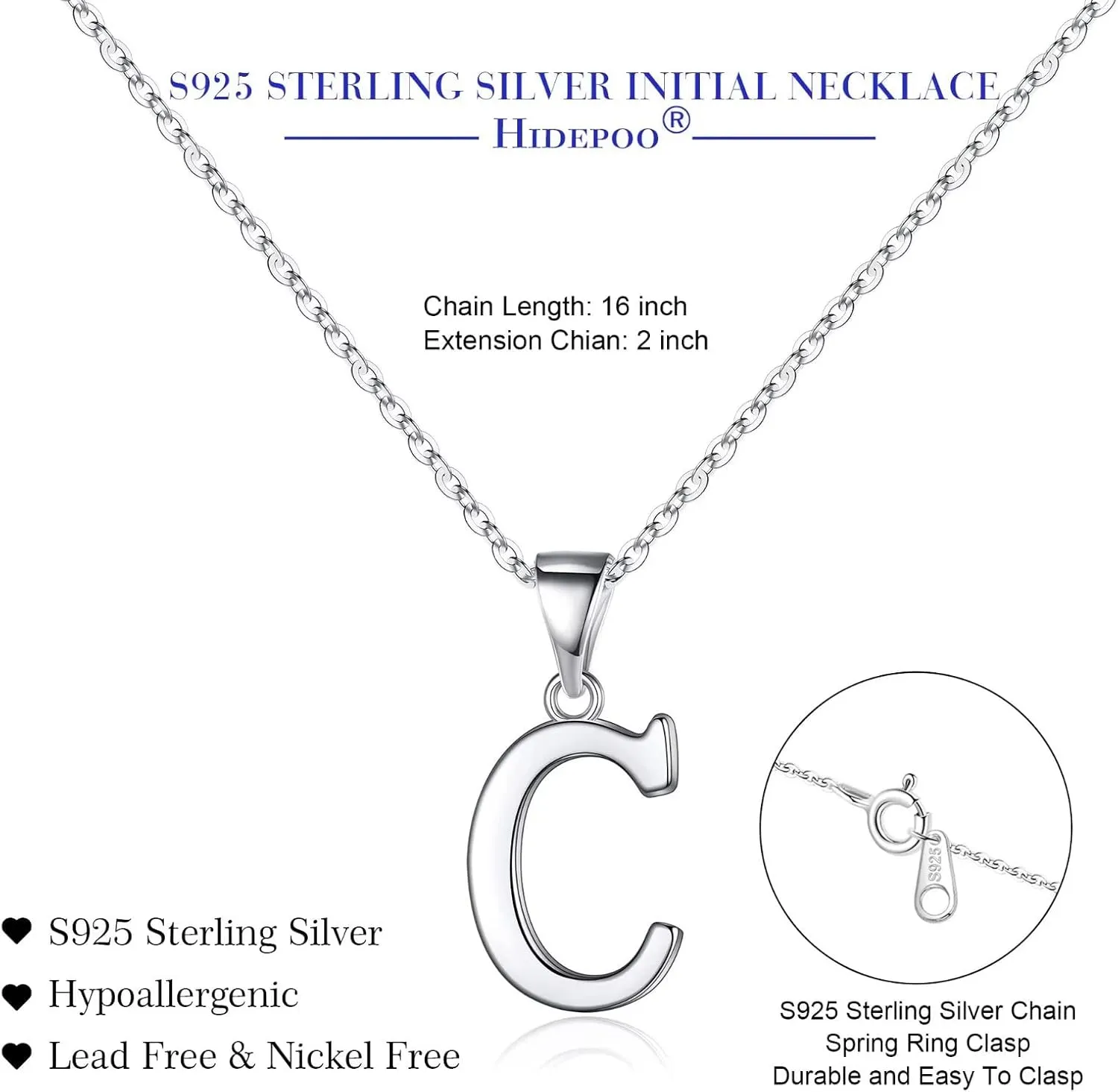 Hidepoo S925 Sterling Silver Initial Necklaces for Girls Women, Dainty Sterling Silver Initial Necklace for Women Girls Jewelry Birthday Gifts for Women Girls