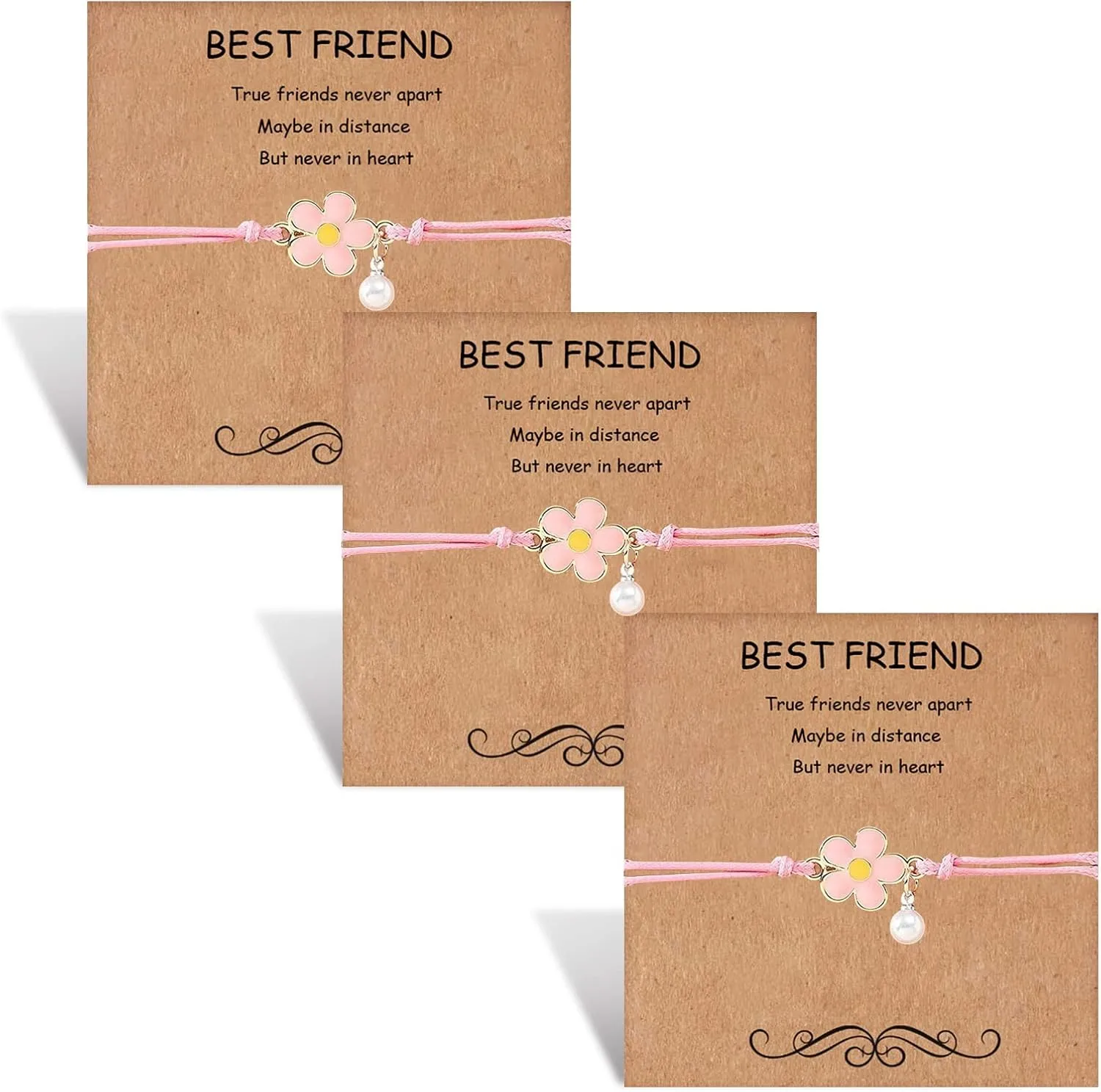 HOHOTANG Best Friend Bracelets for 3, Friendship Bff Matching Heart Bracelet for Women, Trio Bracelets Adjustable Birthday Jewelry Gifts for Best Friends