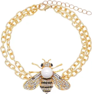 Honey Bee Brooches Crystal Insect Themed Bee Brooch Animal Fashion Shell Pearl Brooch Pin Gold Tone