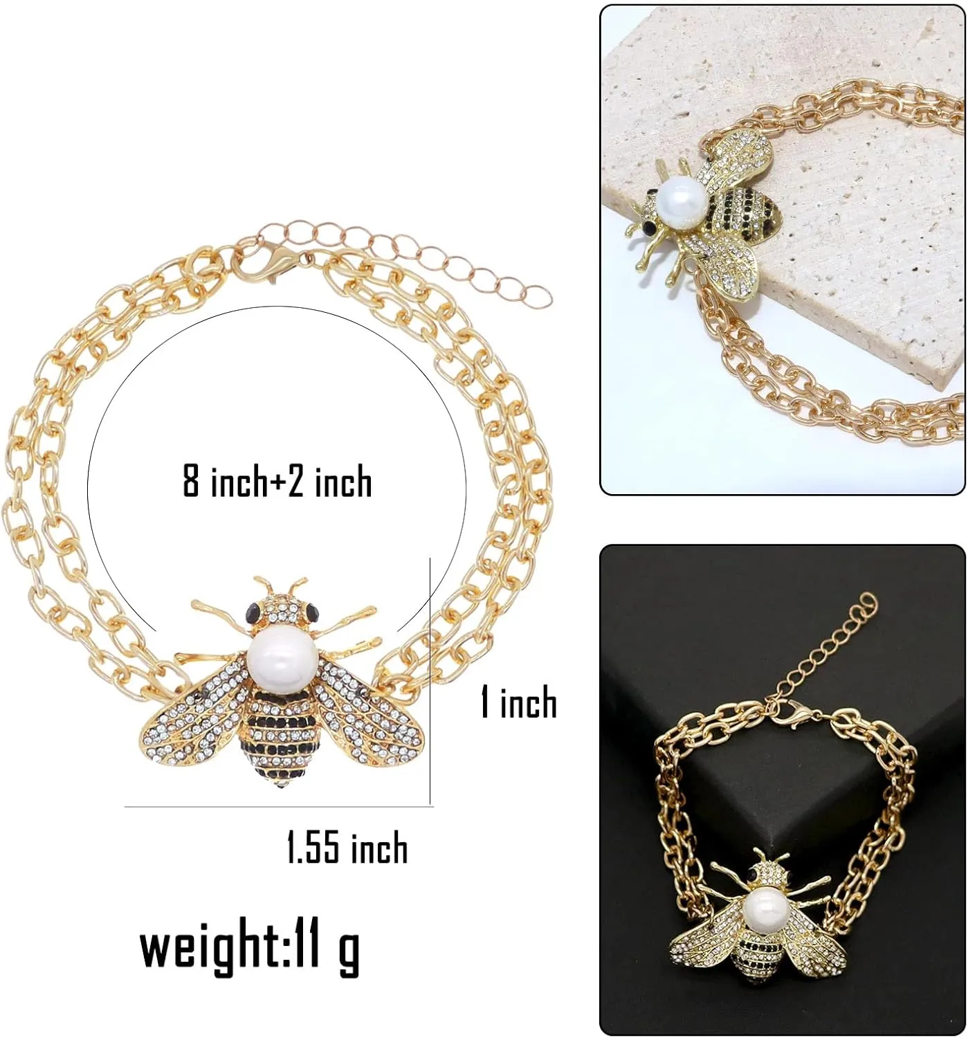 Honey Bee Brooches Crystal Insect Themed Bee Brooch Animal Fashion Shell Pearl Brooch Pin Gold Tone