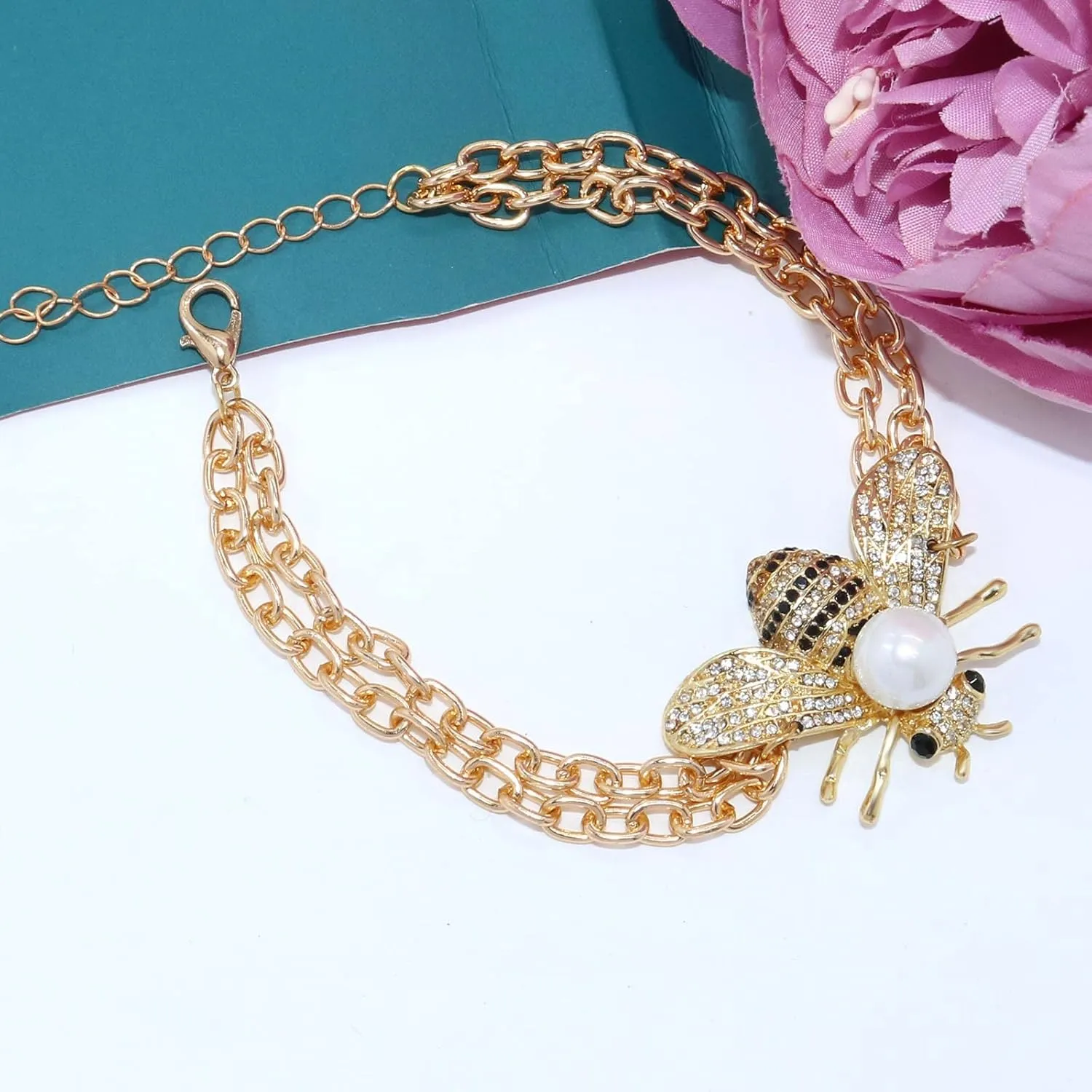 Honey Bee Brooches Crystal Insect Themed Bee Brooch Animal Fashion Shell Pearl Brooch Pin Gold Tone