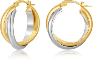 Hoop Earrings for Women Trendy Gold and Silver Intertwining Circle Two Tone Hoop Huggie Lightweight Twisted Hoop Statement Earrings