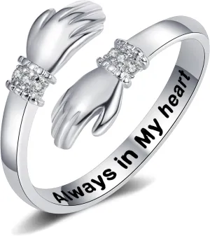 Hug Ring, Adjustable Hug Ring for Women Hugging Hands Open Ring Promise Ring for Couple Women Mens Wedding Band Rings Birthday Jewelry