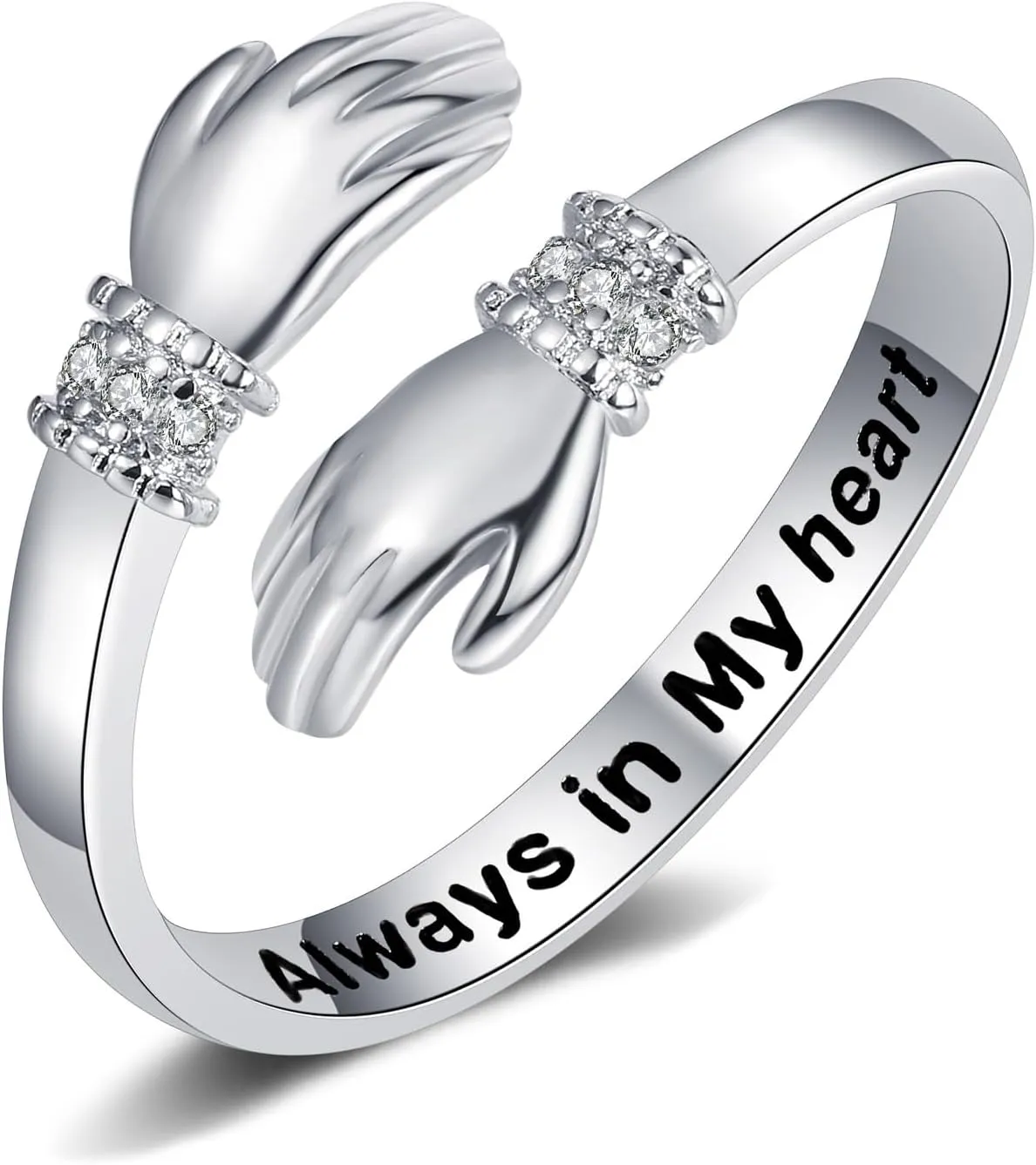 Hug Ring, Adjustable Hug Ring for Women Hugging Hands Open Ring Promise Ring for Couple Women Mens Wedding Band Rings Birthday Jewelry