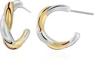 Hypoallergenic Mixed Metal Hoop Earrings with 925 Sterling Silver Post, Gold and Silver, Trendy and Safe for Sensitive Skin