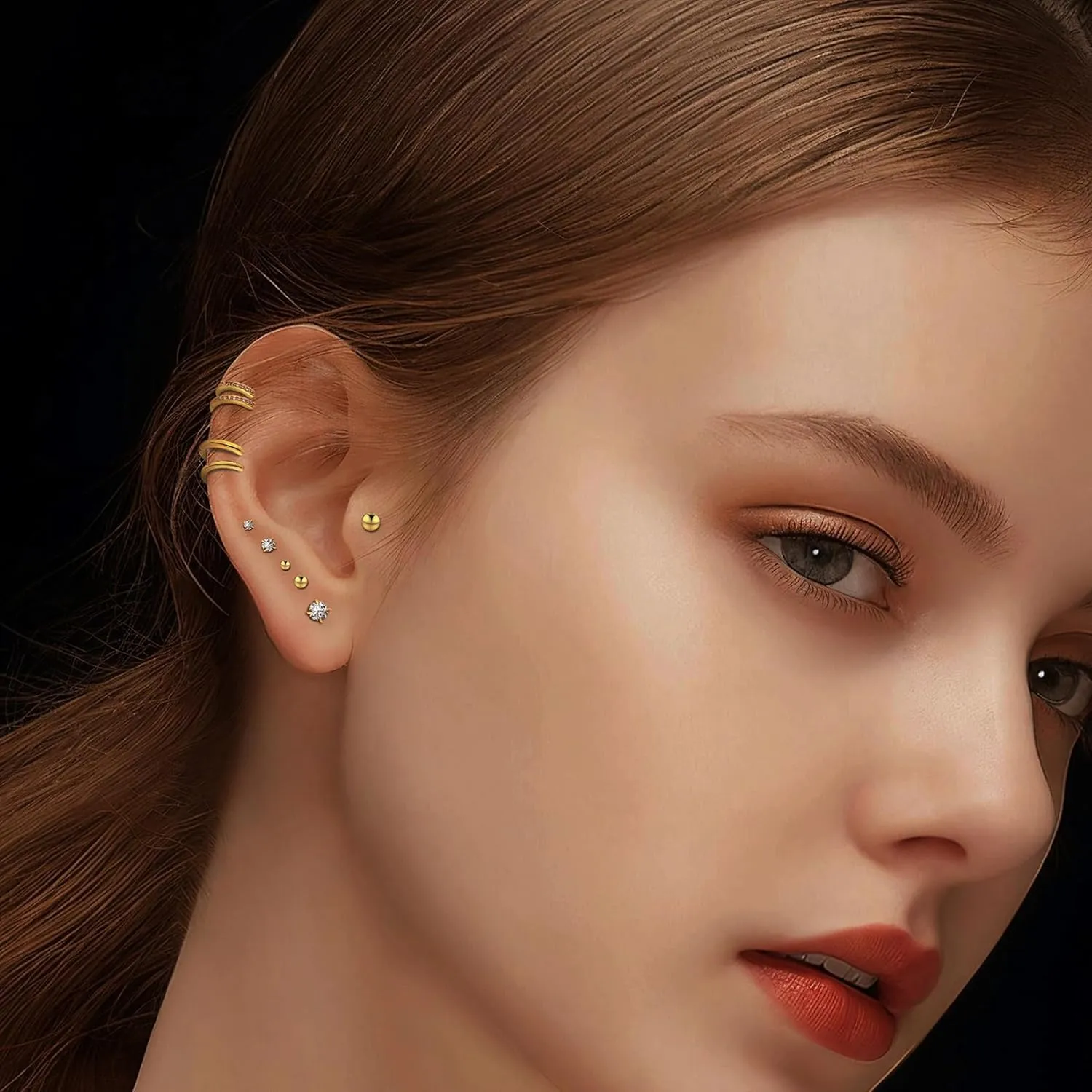 Hypoallergenic Surgical Steel Earrings for Women Men Sensitive Ears Dainty 14K Gold Stainless Steel Earrings Flat Back Gold Small Stud Hoop Cartilage Earring Set for Multiple Piercing