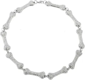 Iced Out Crystal Choker Necklace - Hip Hop Bone Element Clavicle Chain for Men's and Women's Gothic Party Jewelry