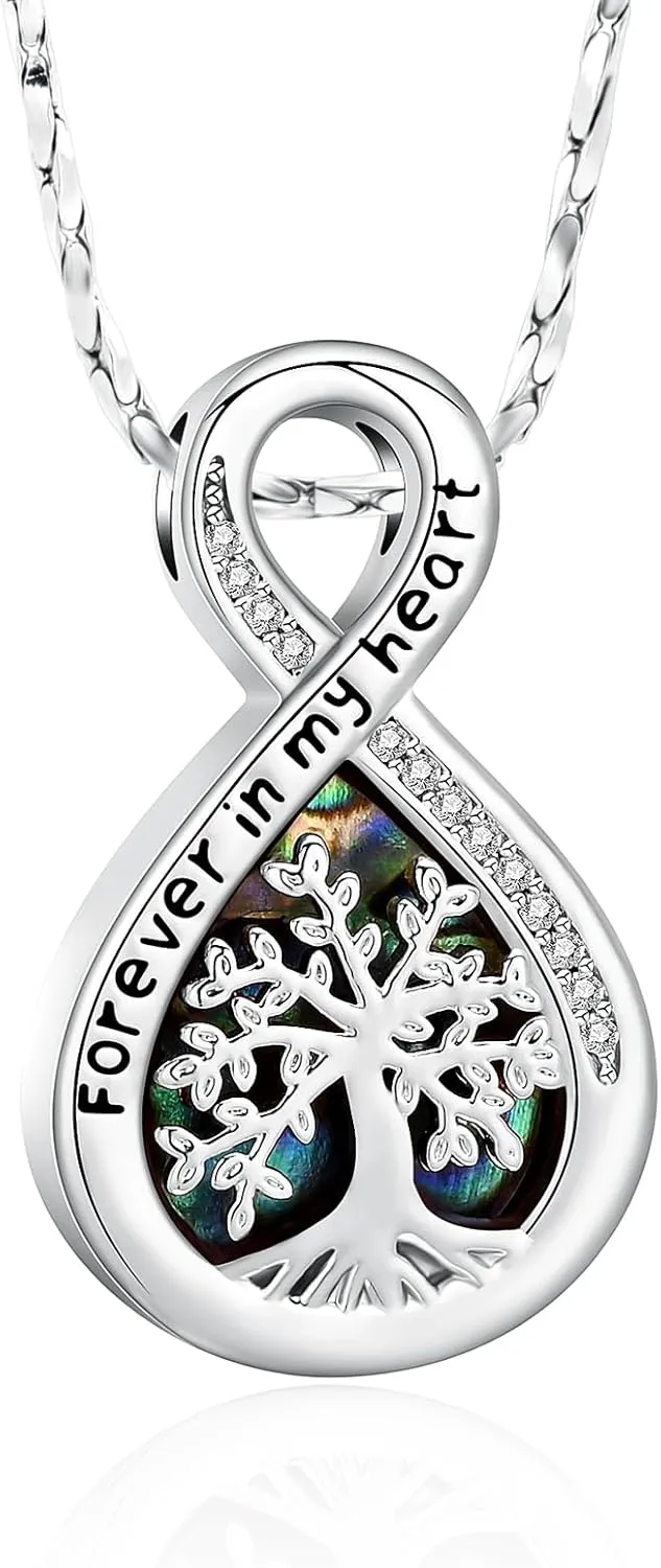 Imrsanl Infinity Urn Necklaces for Ashes for Women Men Tree of Life Cremation Jewelry Memorial Locket Pendant Necklace Hollow Keepsake Urn for Human Ashes