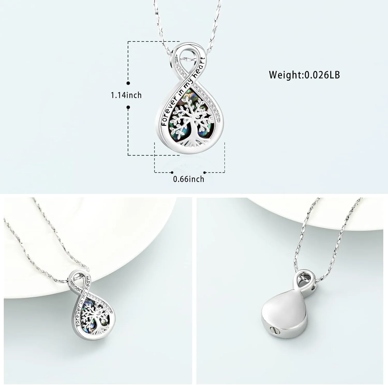 Imrsanl Infinity Urn Necklaces for Ashes for Women Men Tree of Life Cremation Jewelry Memorial Locket Pendant Necklace Hollow Keepsake Urn for Human Ashes