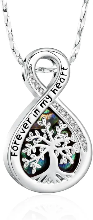 Imrsanl Infinity Urn Necklaces for Ashes for Women Men Tree of Life Cremation Jewelry Memorial Locket Pendant Necklace Hollow Keepsake Urn for Human Ashes
