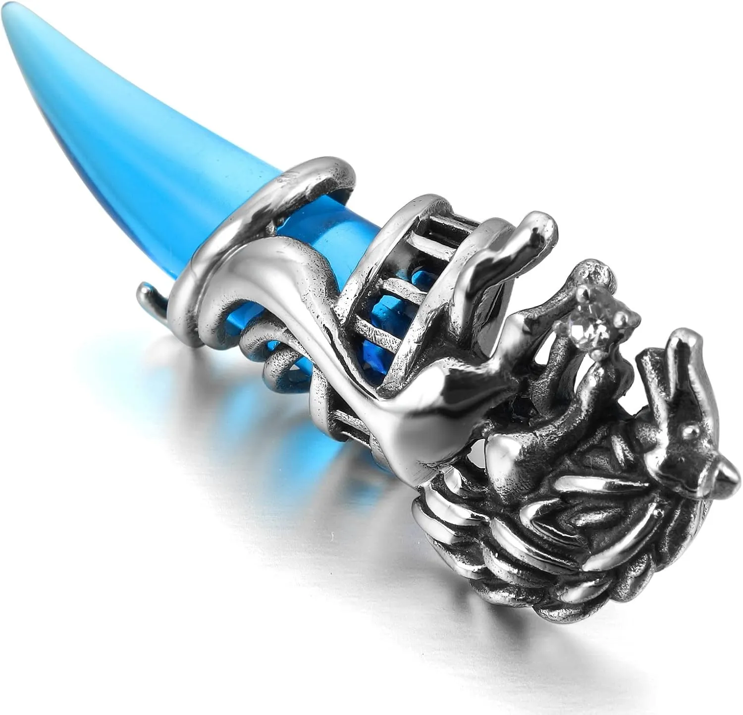 INBLUE Dragon Wolf Tooth Pendant for Men Women Stainless Steel Cool Necklaces Simulate Crystal Gemstone Boyfriend Gifts Jewelry with 23 Inches Chain