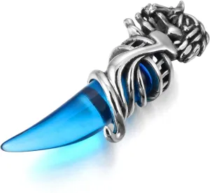 INBLUE Dragon Wolf Tooth Pendant for Men Women Stainless Steel Cool Necklaces Simulate Crystal Gemstone Boyfriend Gifts Jewelry with 23 Inches Chain