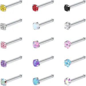 Incaton 24PCS 20G Nose Ring Stainless Steel Nose Rings Hoops L Shaped Screw Studs Rings CZ Butterfly Dangling Nose Ring for Women Men