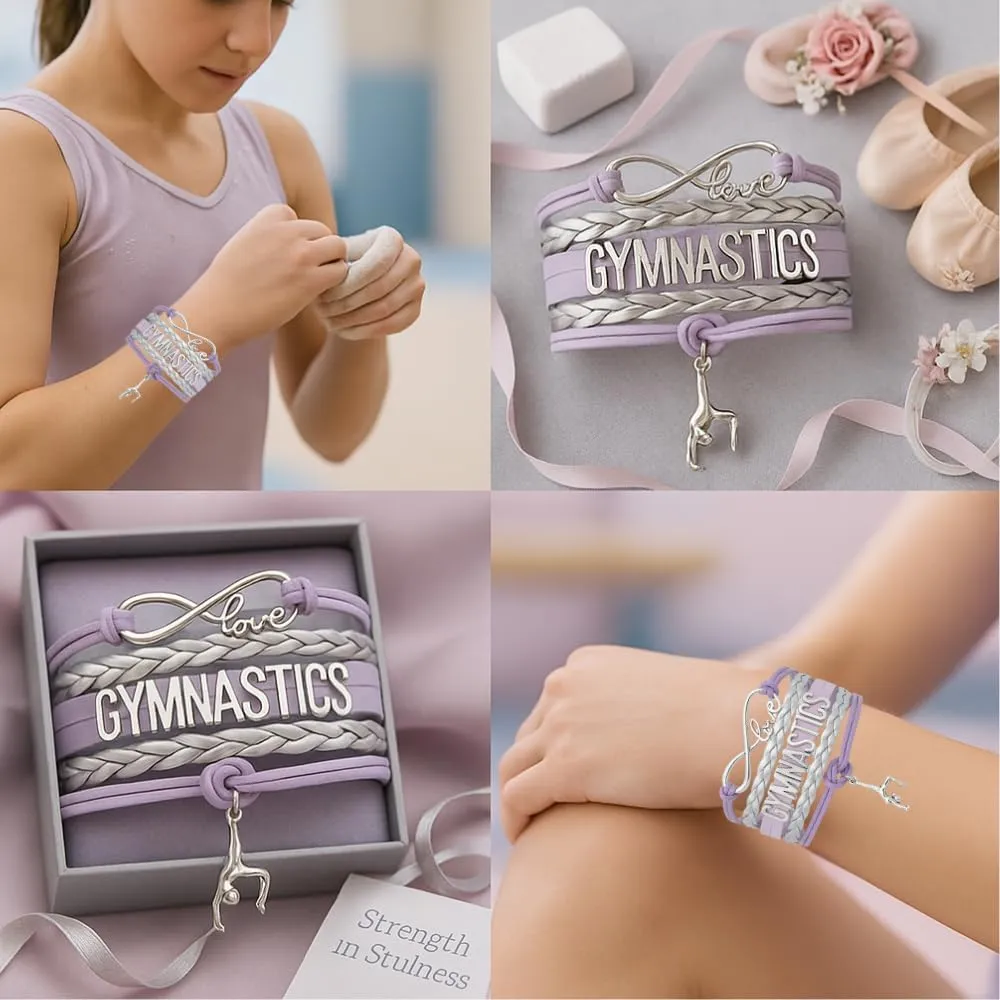 Infinity Collection Gymnastics Bracelets For Girls- Adjustable Charm Bracelet Gymnastic Charm. Gymnastics Bracelet Gifts for Gymnasts, Teams & Coaches.