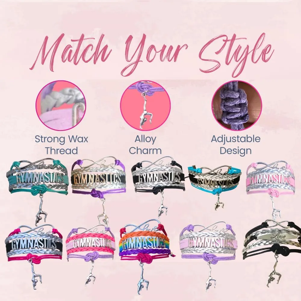 Infinity Collection Gymnastics Bracelets For Girls- Adjustable Charm Bracelet Gymnastic Charm. Gymnastics Bracelet Gifts for Gymnasts, Teams & Coaches.