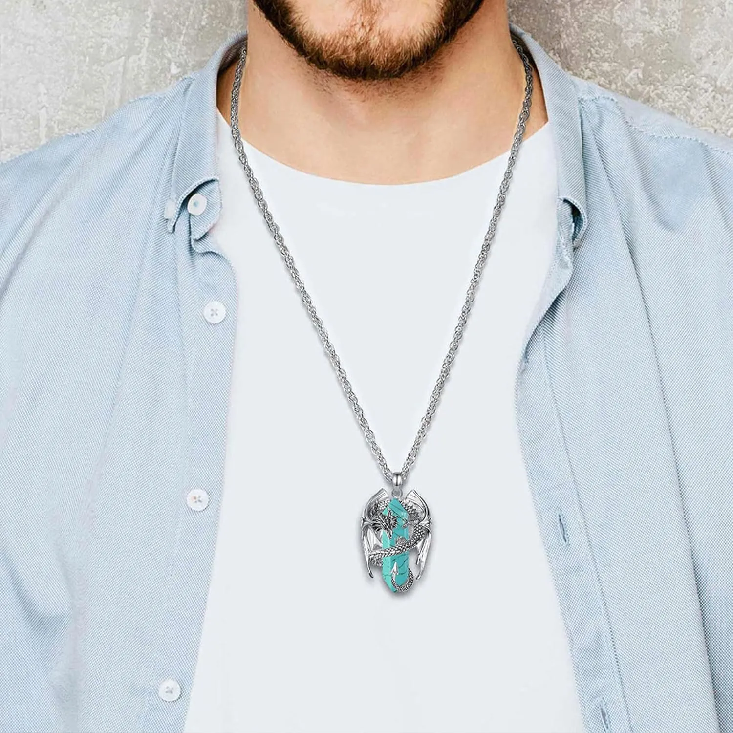 INFUSEU Dragon Necklaces with Healing Crystal Stone for Men Women, Unique Personalized Spiritual Gifts, 22 2 Inch Chain