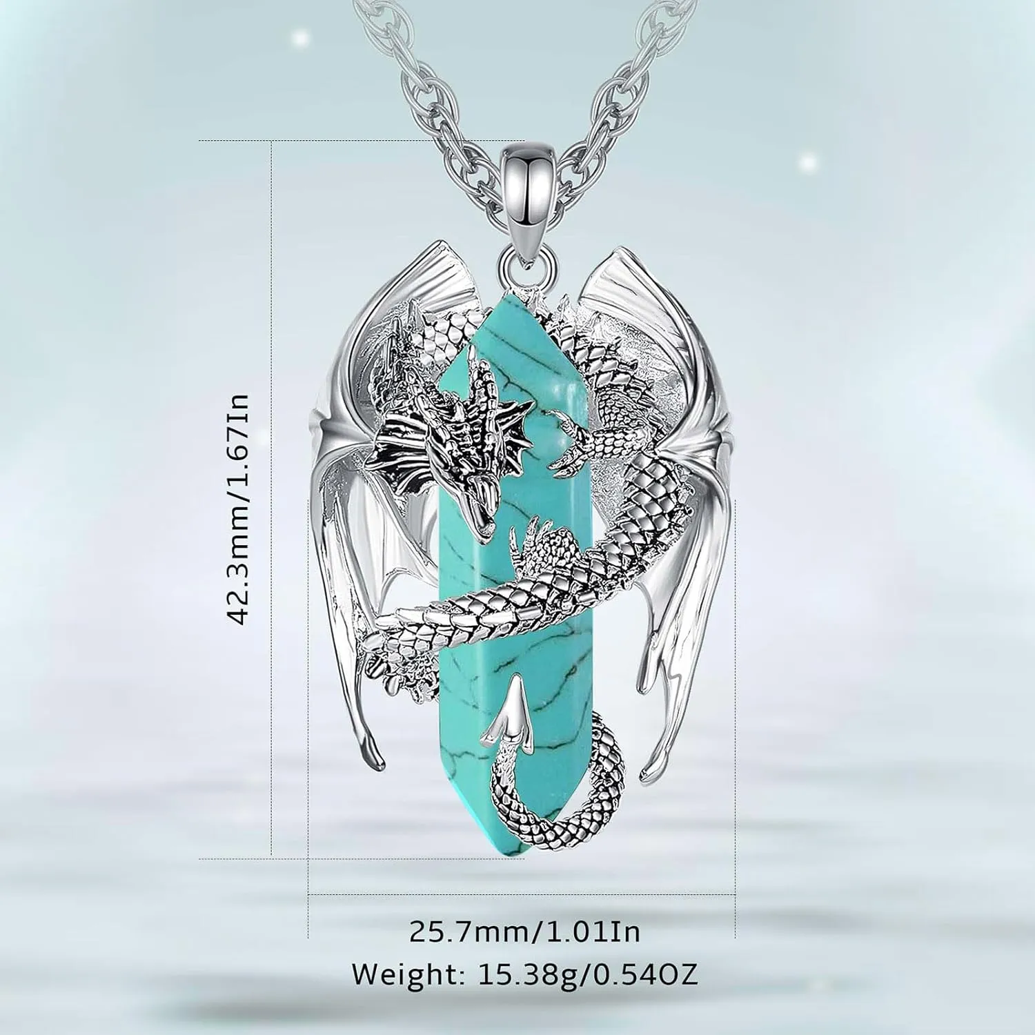 INFUSEU Dragon Necklaces with Healing Crystal Stone for Men Women, Unique Personalized Spiritual Gifts, 22 2 Inch Chain
