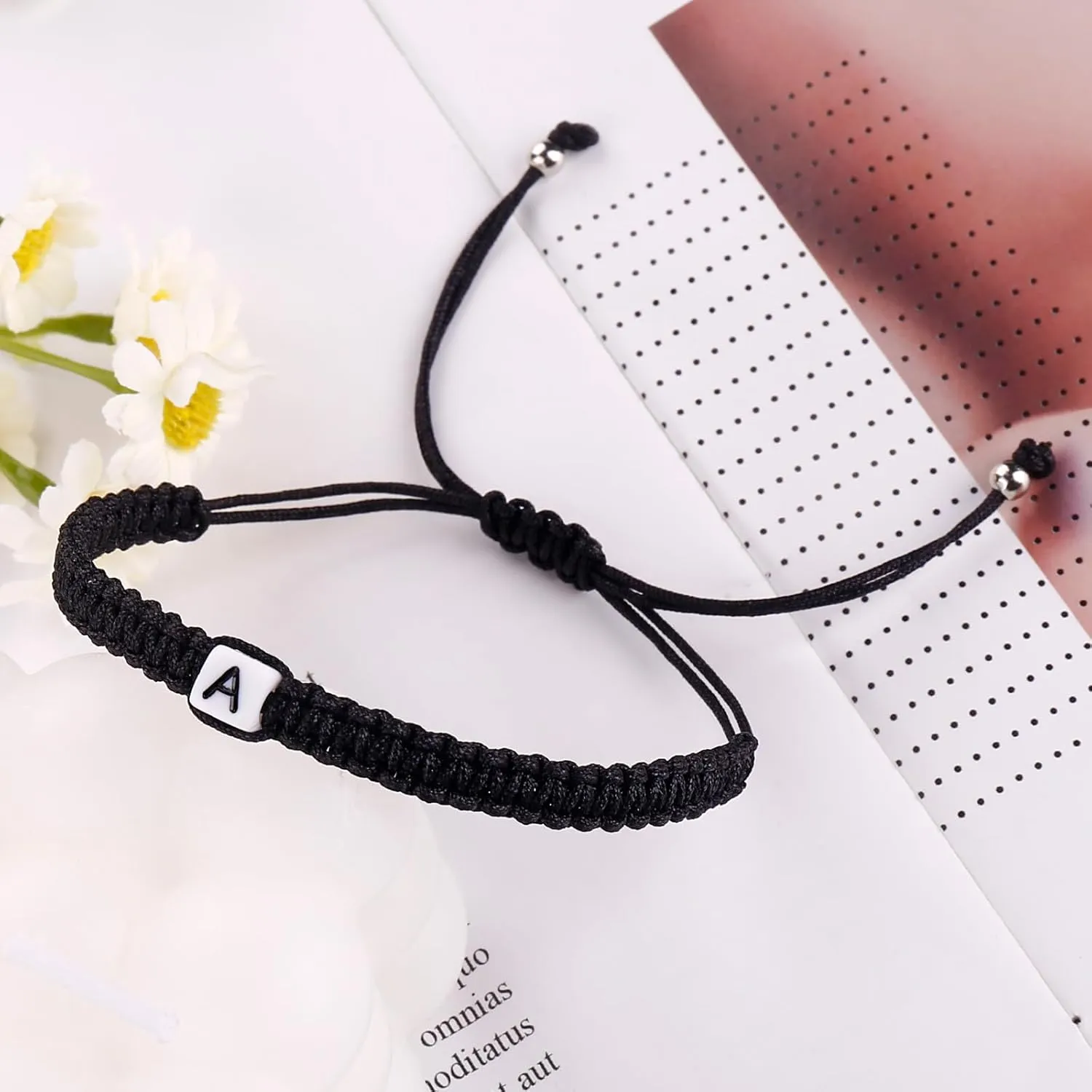 Initial Bracelets for Couples Women Men Initial Charm Handmade Rope Braided Letter Bracelet for Teen Girls Boys Adjustable Jewelry Christmas Gifts for Him Her (A)