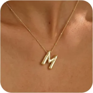 Initial Necklaces for Women,Trendy Gold Letter Necklace Dainty Gold Letter Necklace Chunky Initial Pendant Charm Custom Name Jewelry for Women Gifts