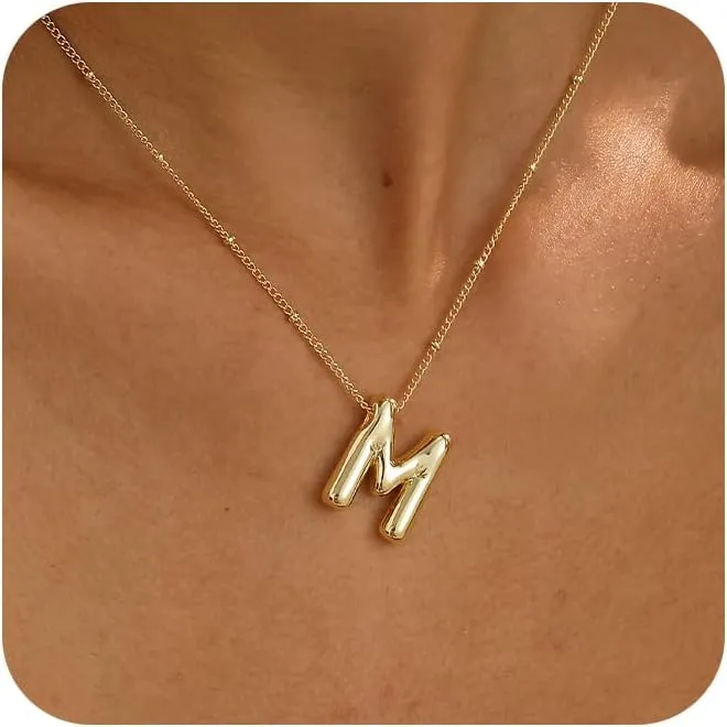 Initial Necklaces for Women,Trendy Gold Letter Necklace Dainty Gold Letter Necklace Chunky Initial Pendant Charm Custom Name Jewelry for Women Gifts