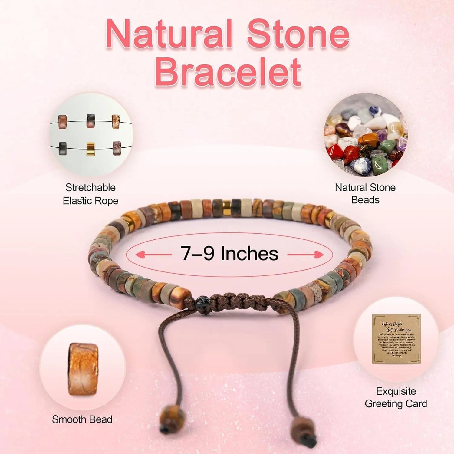 Inspirational Bracelet Gifts for Women Natural Stone Healing Bracelets Strength Motivational Bracelets Life Is Tough but so Are You Bracelet Get Well Soon Motivational Gifts for Women